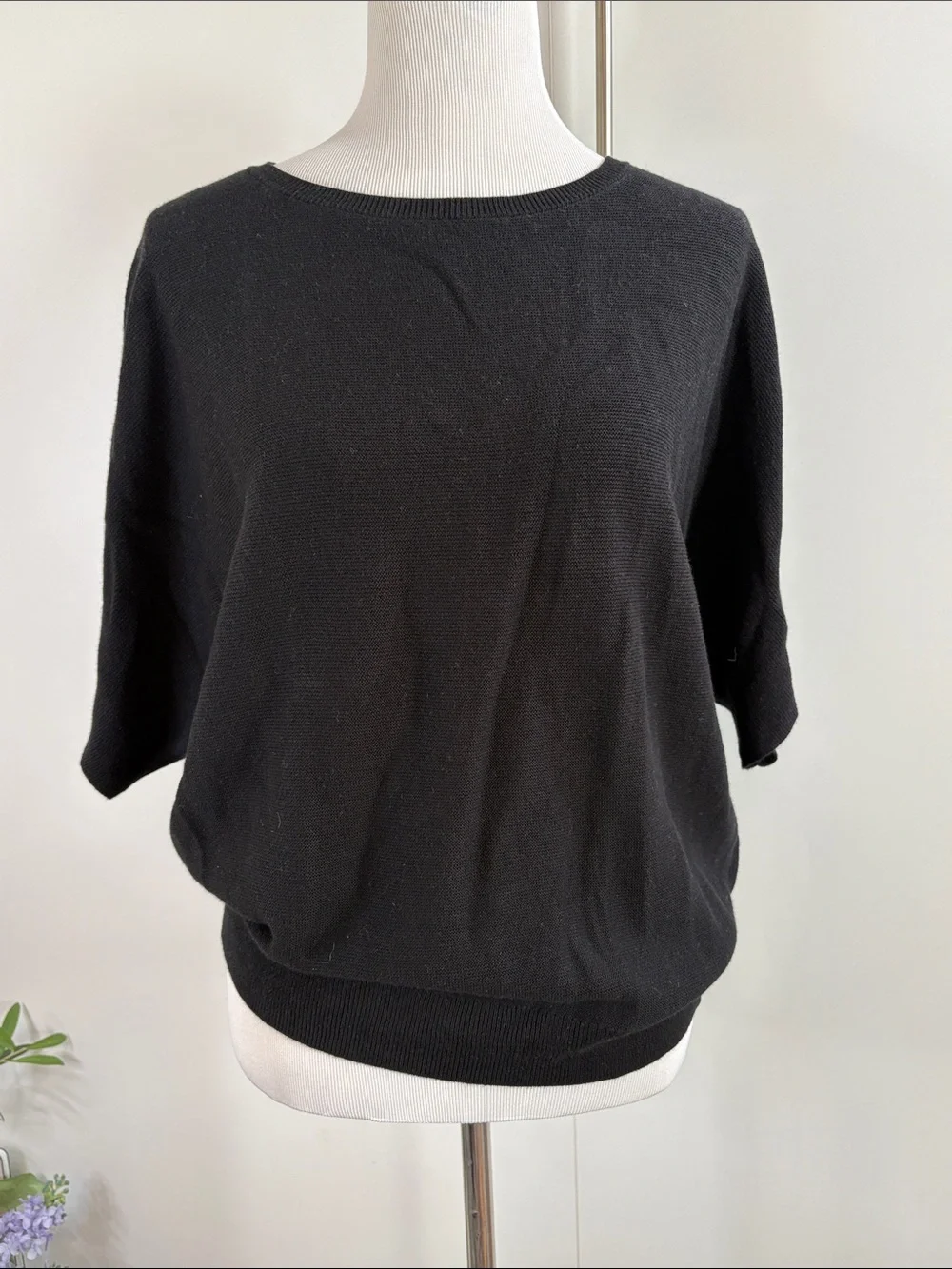 Quince Black Crewneck Short-Sleeve Sweater M